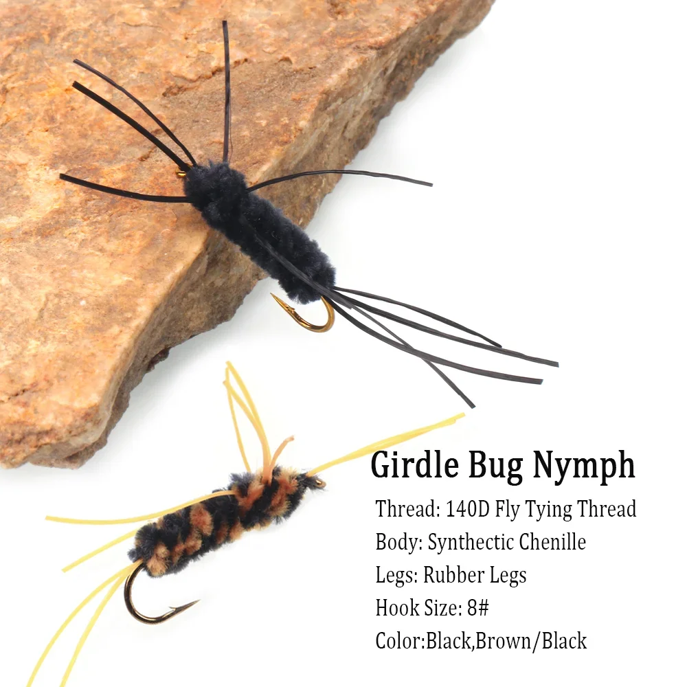 Wifreo, 6 uds., faja para insectos, piernas de goma, ninfa, mosca, cuerpo de chenilla, mosca de piedra, ninfa, moscas de pesca con mosca, trucha, lubina, señuelo de pesca, tamaño de anzuelo # 8 - imagen 3