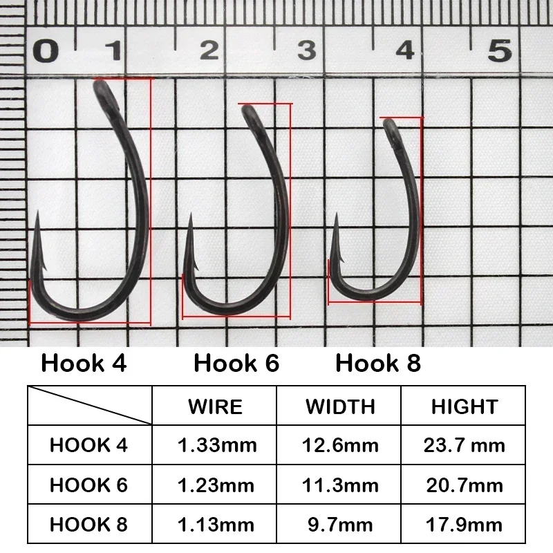 10x anzuelo de pesca de carpa afilado a mano tamaño 4/6/8 revestimiento de PTFE accesorios de anzuelos de pesca de acero inoxidable con alto contenido de carbono - imagen 2