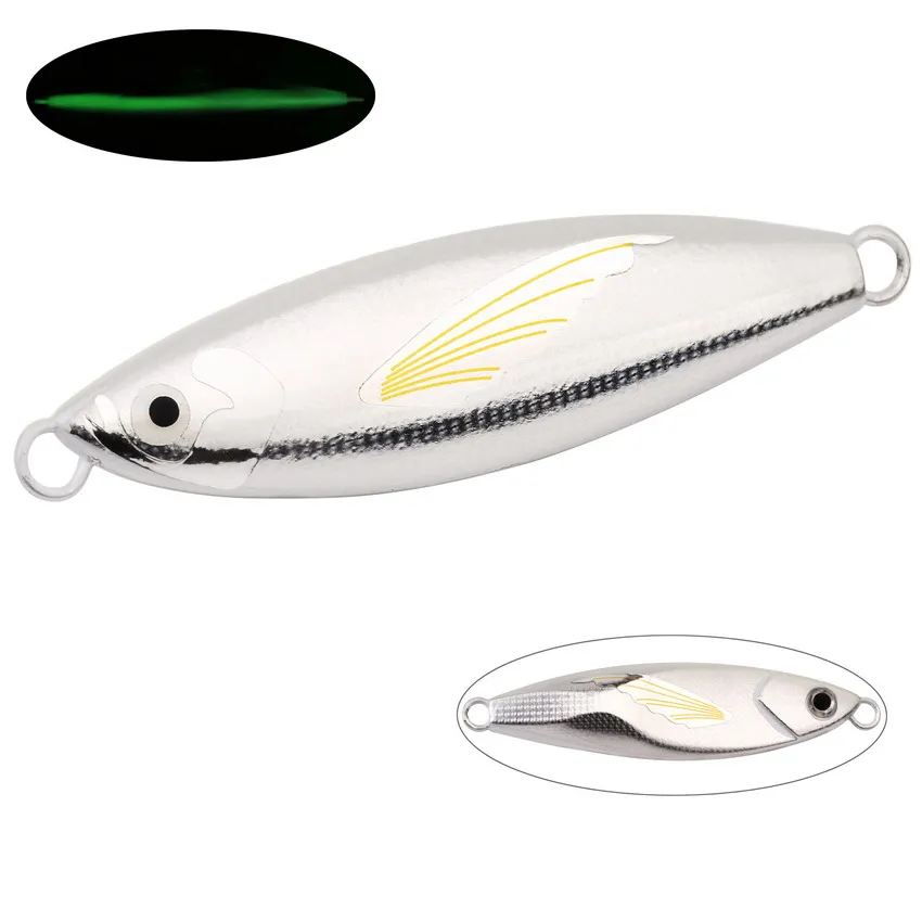 1 Uds nuevo Metal Micro fregadero lento calidad Metal Jigging señuelo de pesca Dubstep con ala piel atún lubina cuchara Jig mar barco señuelo 120g - imagen 5