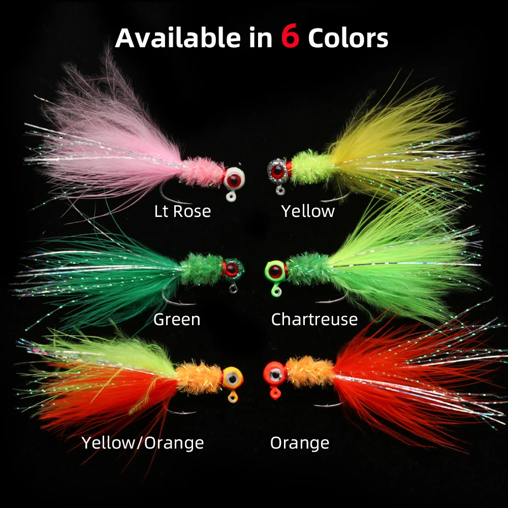 Wifreo, 6 uds., anzuelo con cabeza de anzuelo de plumas de marabú, plantillas tipo Crappie, señuelo de pesca en hielo, tipo tipo de pez, perca, trucha, lubina, señuelo de pesca - imagen 5