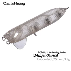 Chan'sHuang 20 piezas Señuelos de pesca en blanco sin pintar 7,5 cm 9,4g dos círculos lápiz flotante DIY cebo de pesca Artificial hecho a mano