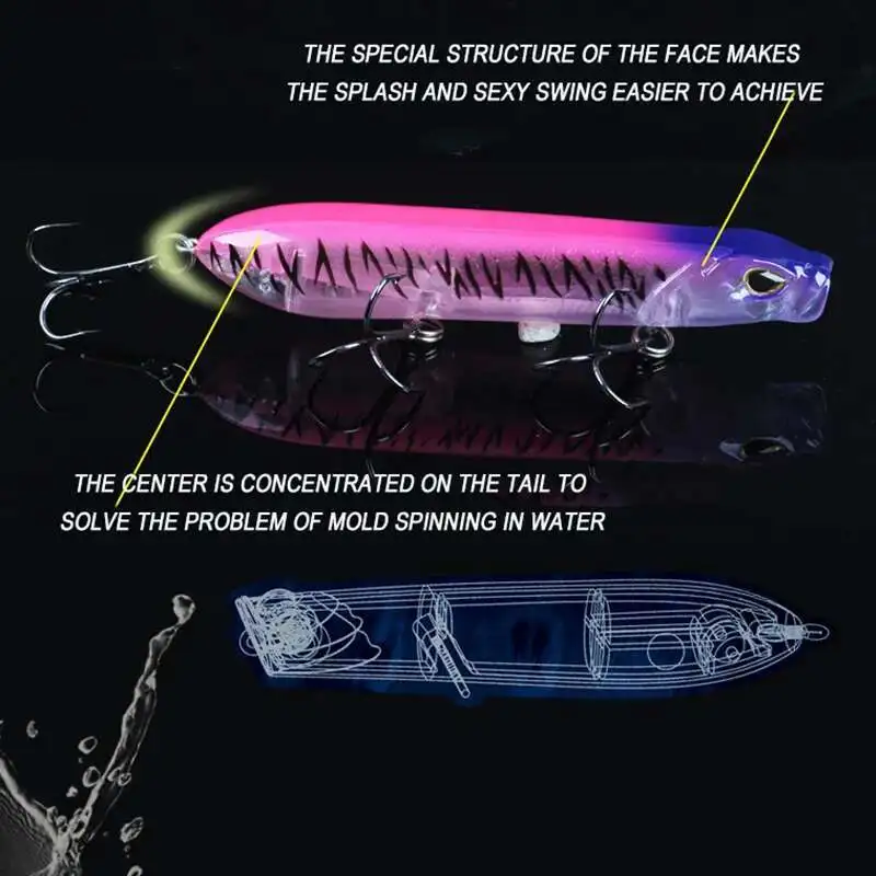 1pc Fishing Lure Lifelike Floating Pencil Bait Bionic Fishlures With Sharp Barbed Treble Hooks For Bass Perch Black Fish Fishing - imagen 5