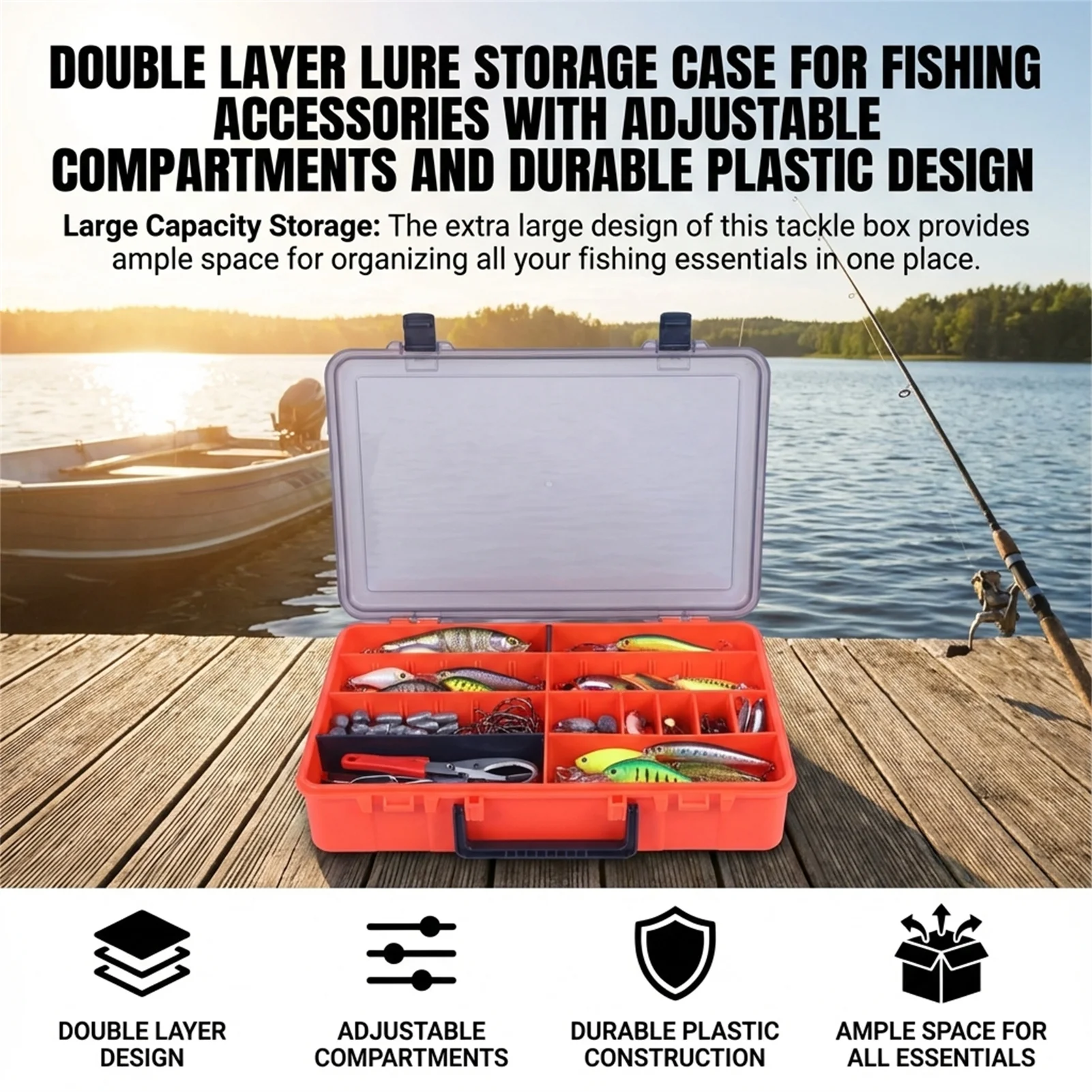 Caja de pesca portátil, doble capa para señuelos y anzuelos - imagen 3