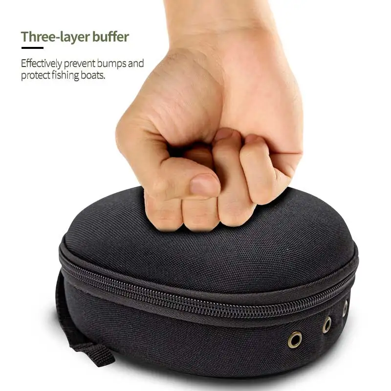 Carcasa de carrete de pesca portátil funda protectora negra 15,5 cm impermeable EVA al aire libre para carrete de pesca herramientas aparejos - imagen 3