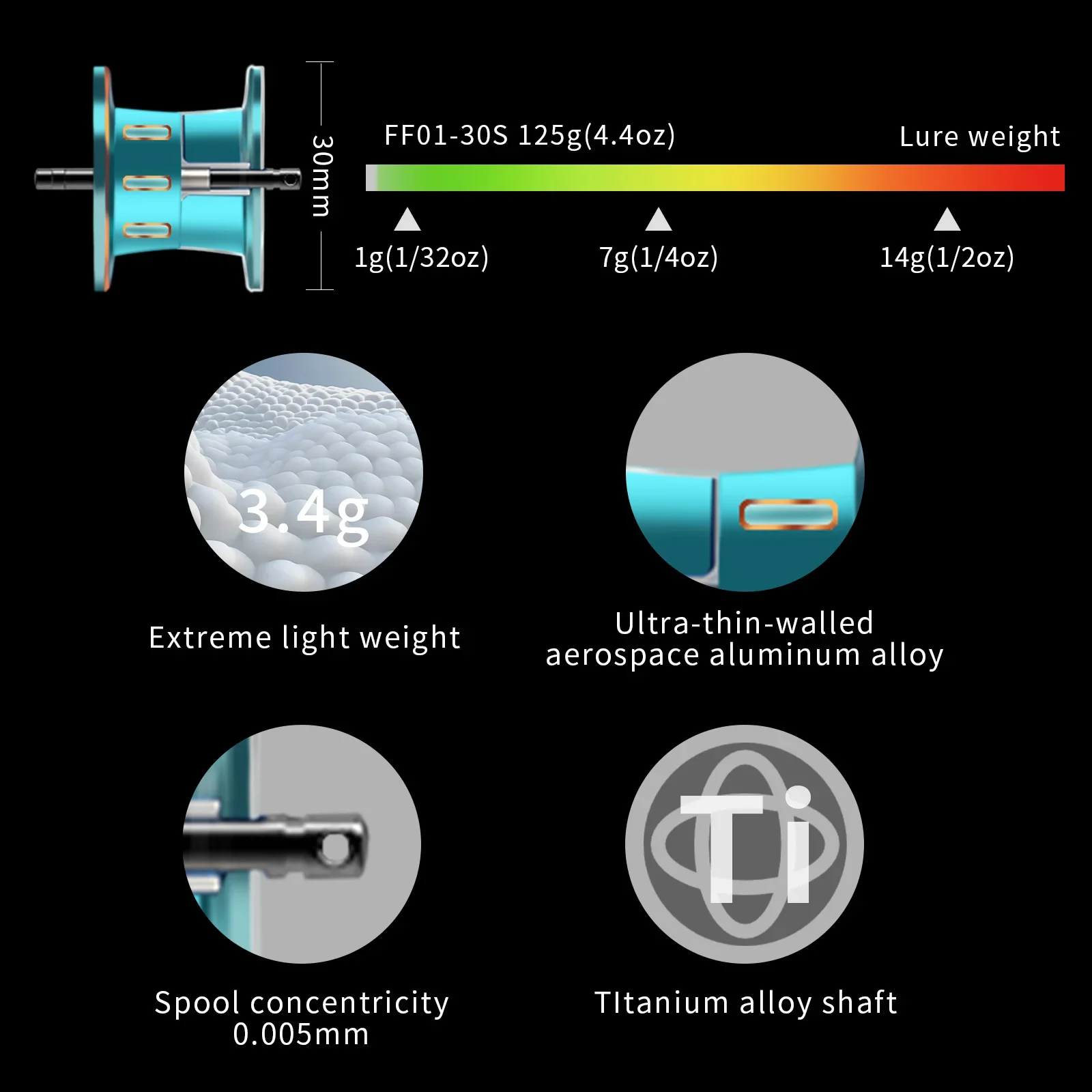 Carrete de aluminio para Baitcasting FIRE, relación de engranaje 7,2: 1, sistema de arrastre ultraligero y liso 4 + 1BB 22Lbs para agua dulce y salada - imagen 4