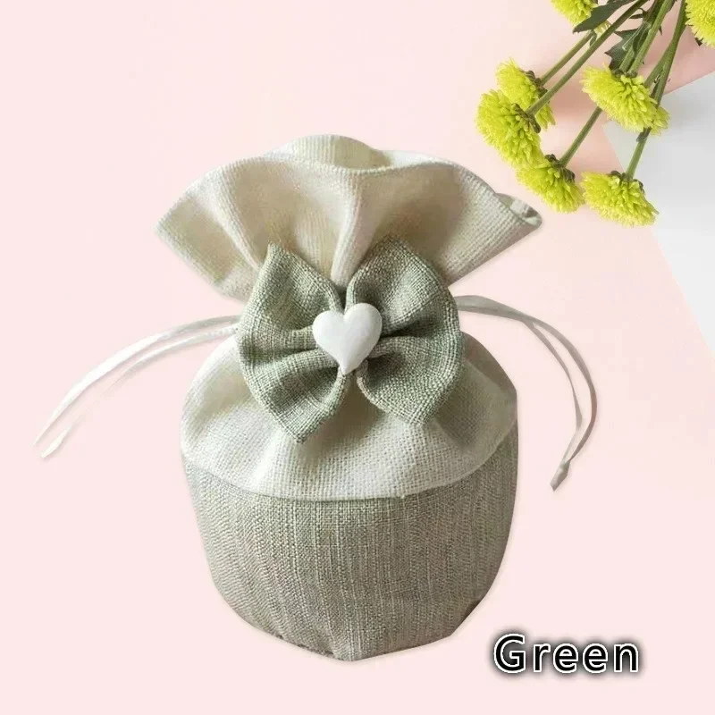 5pcs Canvas Candy Bag Gift Bag 11x11x6.5cm Round Bottom Bundle Pocket Drawstring Pocket Storage Sachet Handmade Canvas Bag - imagen 3