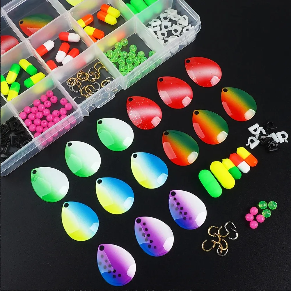 177 Uds. Kit de fabricación de señuelos giratorios, arnés sobre orugas, aparejos giratorios dorados, cuchillas Colorado, flotadores Pompano, cuentas de horquilla para plataforma Walleye - imagen 4