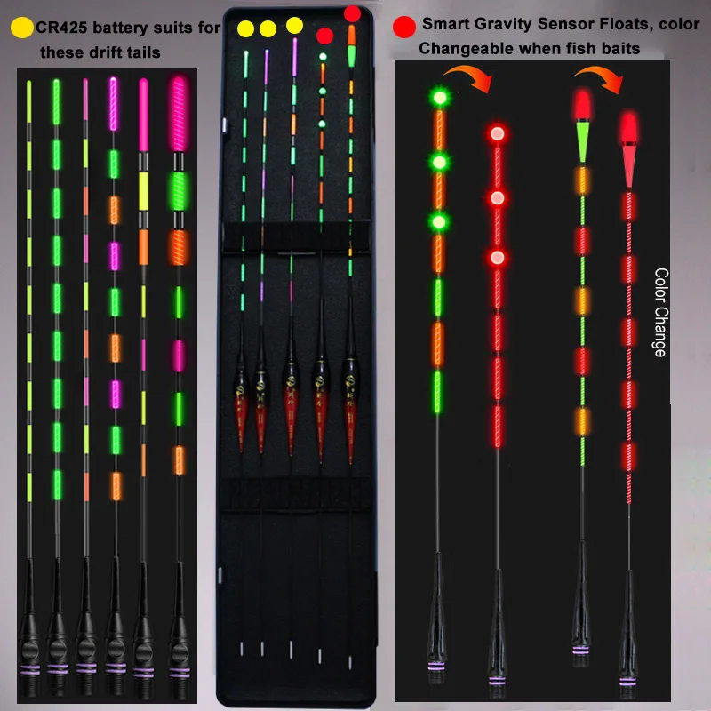 12 unids/lote (incluida caja) flotadores de pesca (5 uds flotadores eléctricos + 7 Uds flotadores no eléctricos) caja ABS de Bobbers de gravedad inteligentes - imagen 3