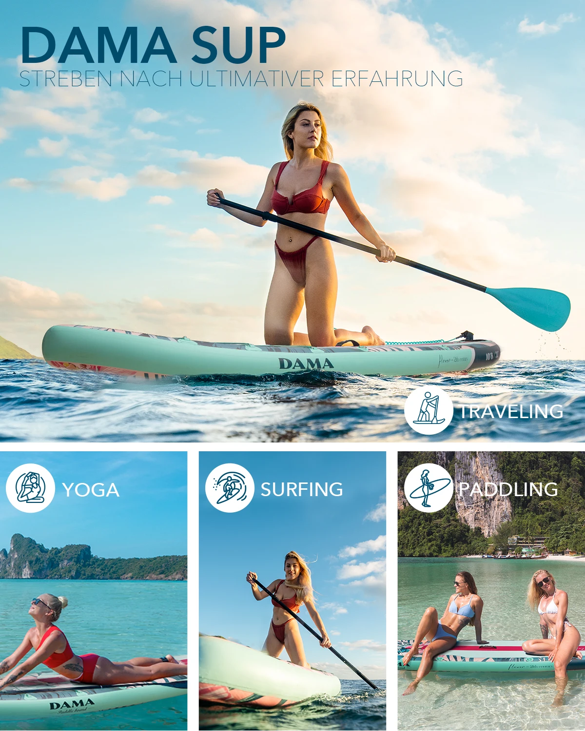 MyBoat-Tabla de SUP de flores para DAMA, remo, Kayak de pesca, remo de pie, surf de playa, tabla de surf inflable, bolsa de deporte acuático a bordo - imagen 5