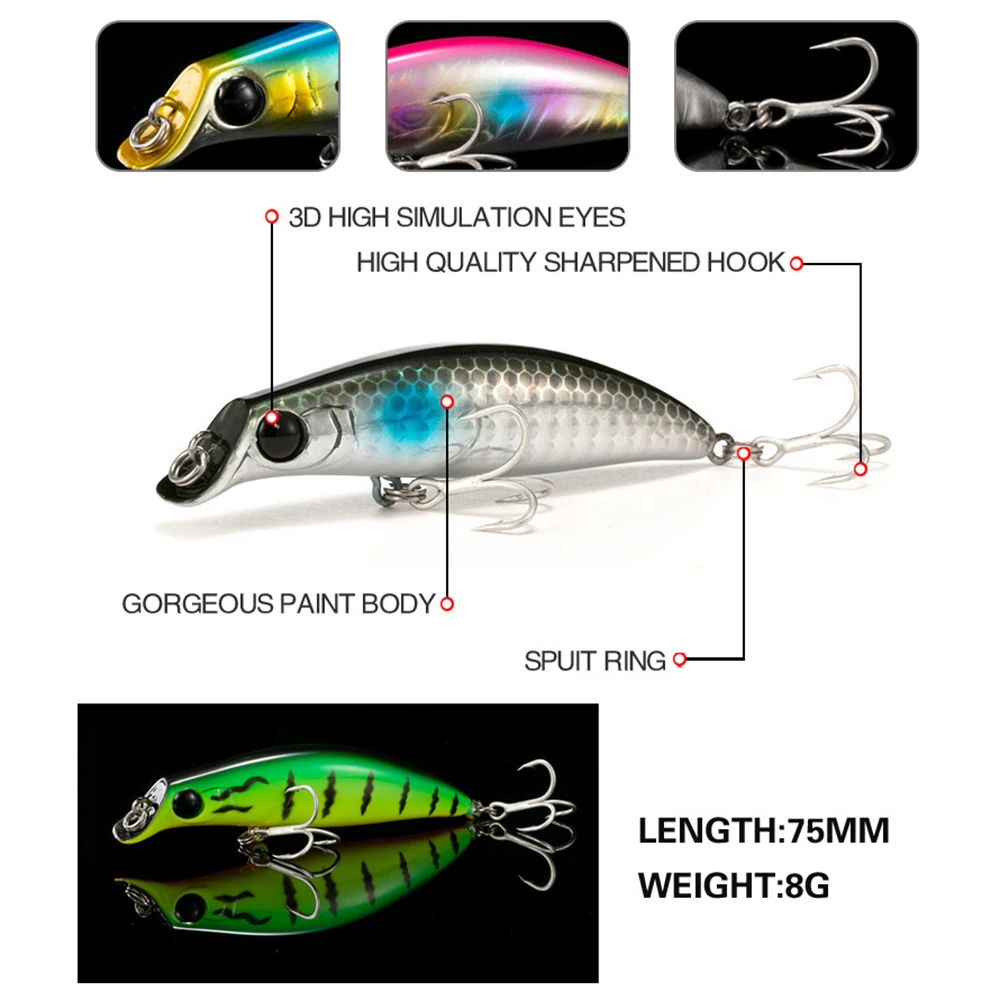 Señuelo de pesca de 7,5 cm y 8g, cebo duro Artificial, para trucha, lubina - imagen 4