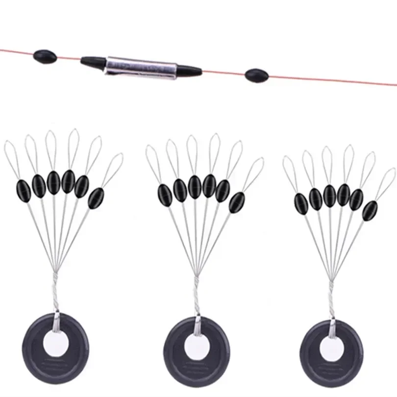 Flotador de pesca 6 en 1 S M L, bolas espaciales de goma negra, tapón ovalado, Bobber