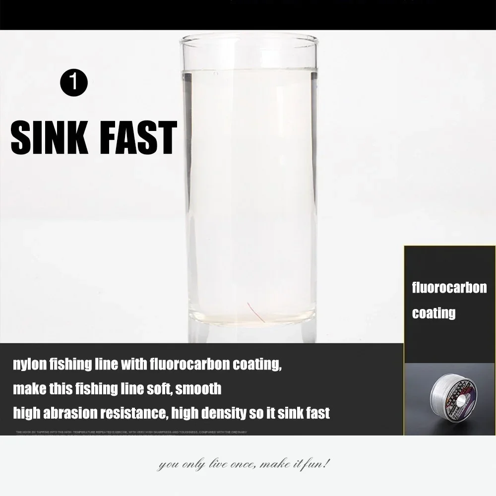 Línea de pesca con revestimiento de fluorocarbono de 200m, líder y línea mental que se hunde, línea de pesca de fluorocarbono de alta resistencia a la abrasión - imagen 3