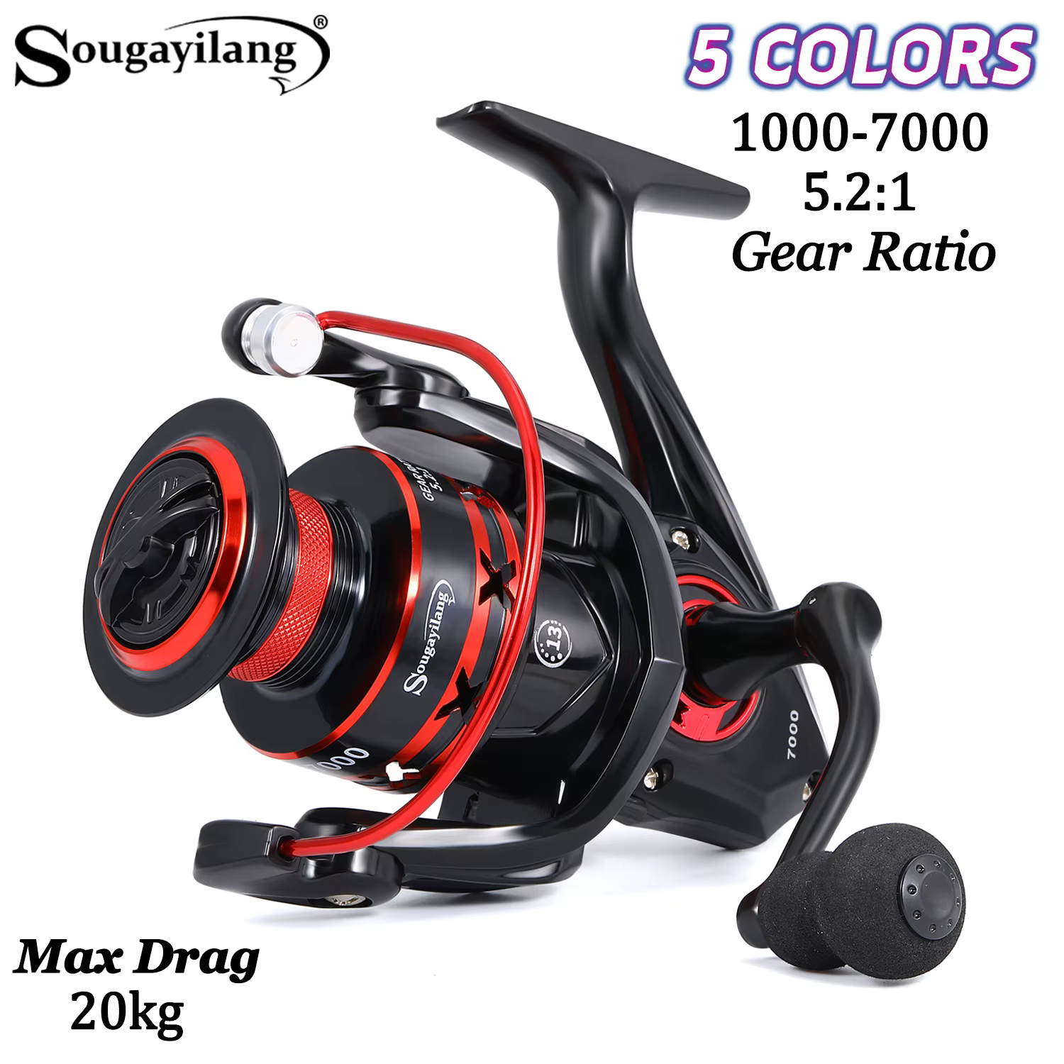 Sougayilang Carrete de spinning aluminio – Arrastre de alta potencia