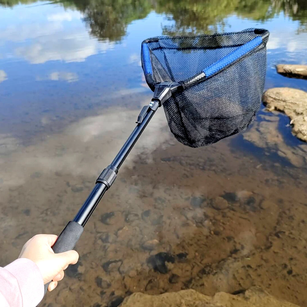 Red de pesca con mosca, red de aterrizaje de pesca plegable portátil, mango telescópico de mano, diseño flotante, red de cuchara de 0,9 M para toda el agua - imagen 3