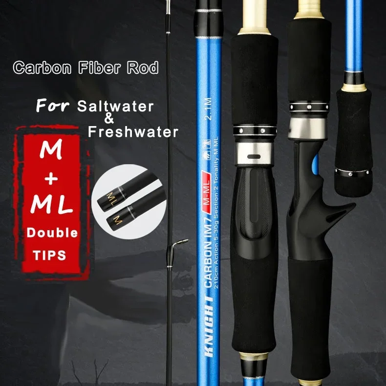 Goture M + ML doble punta giratoria caña de pescar de fibra de carbono 1,8 m 2,1 m 2,4 m caña de señuelo para agua dulce salada - imagen 3