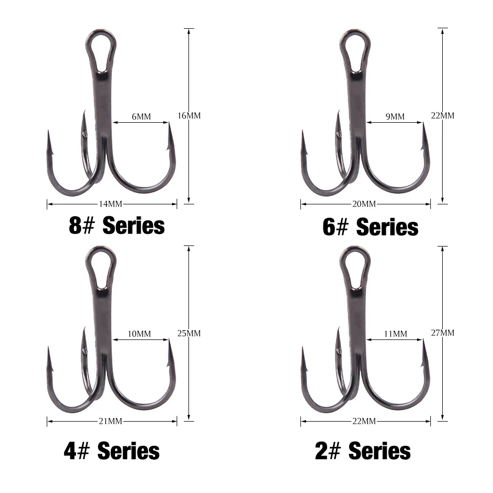 20 piezas anzuelos triples de acero rico en carbono súper afilados tamaño sólido 2 # -8 #   Anzuelo de pesca de púas triple plateado, anzuelo de pesca de Jigging rojo - imagen 2