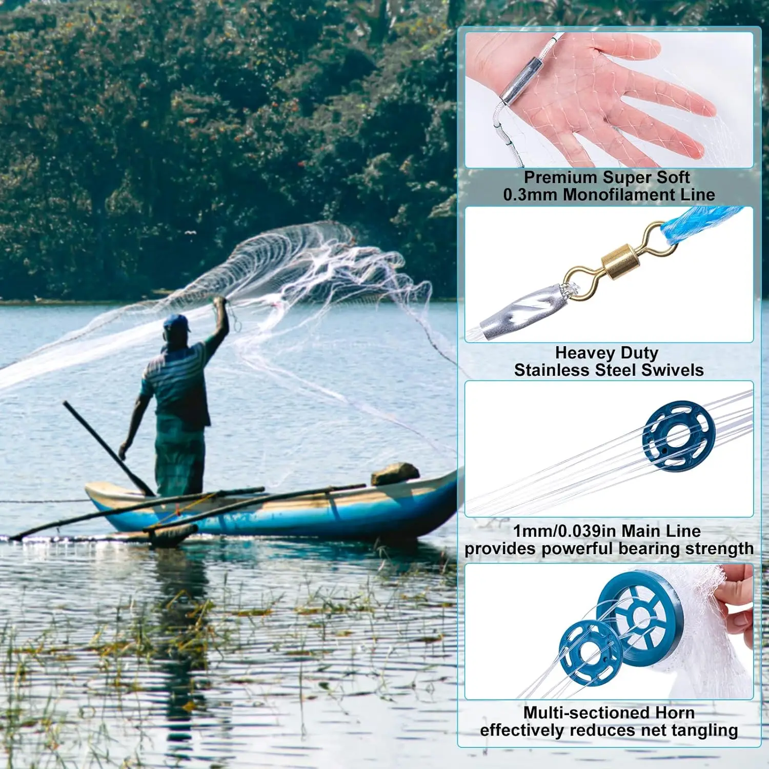 Goture-Red de fundición para pesca de agua dulce, plomada de Zinc fuerte, 3/5 pulgadas - imagen 5