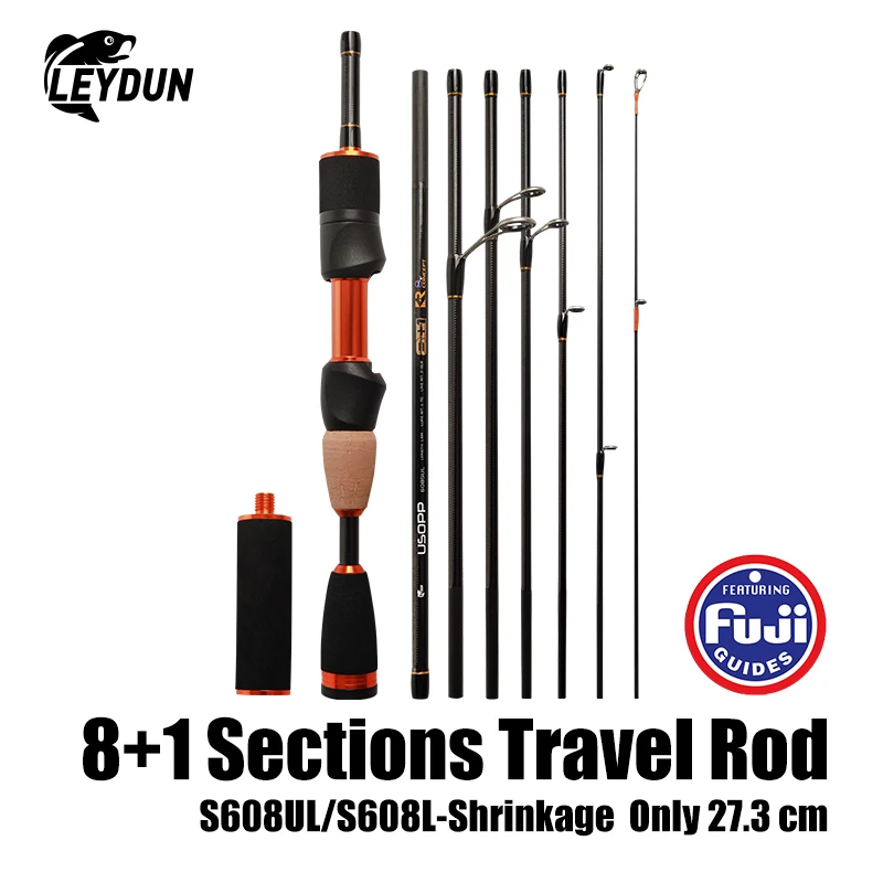 LEYDUN USOPP S608UL – Caña de viaje 8+1 secciones carbonada para spin y bass 27 cm