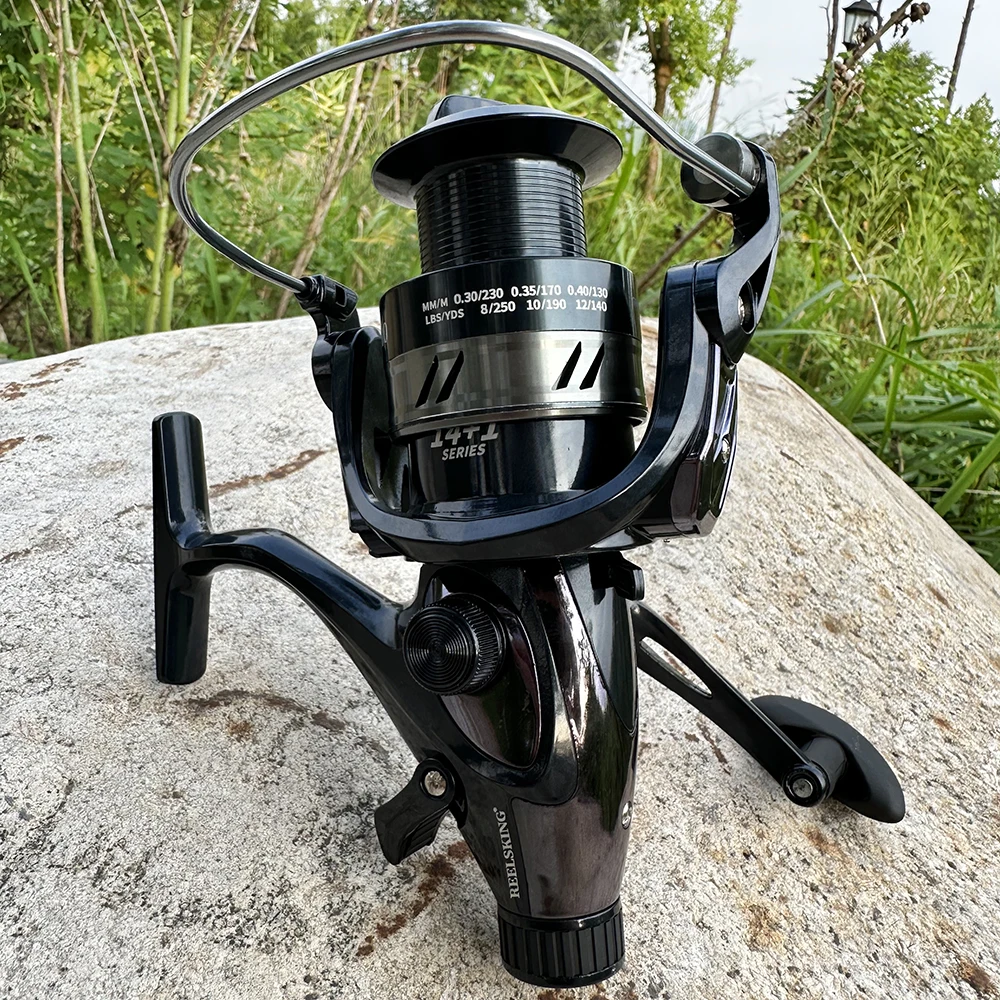 Carretes de pesca con freno de mano, rueda de 14 + 1 rodamientos, señuelo, freno trasero, carrete giratorio 5,2: 1, alimentador de carpa, fuerte arrastre, KF3000, 4000, 5000, 6000 - imagen 4