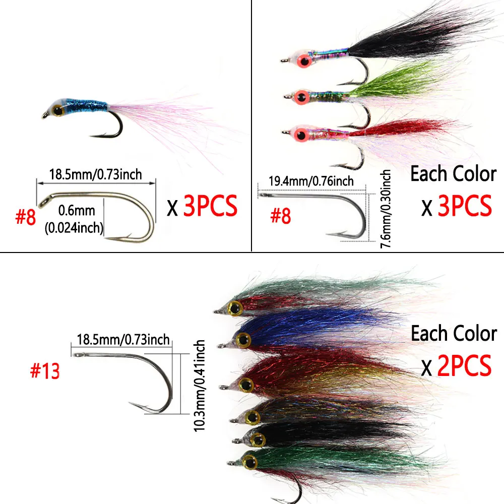 Kit Moscas Minnow Bimoo con ojos 3D para trucha y lucio - imagen 2