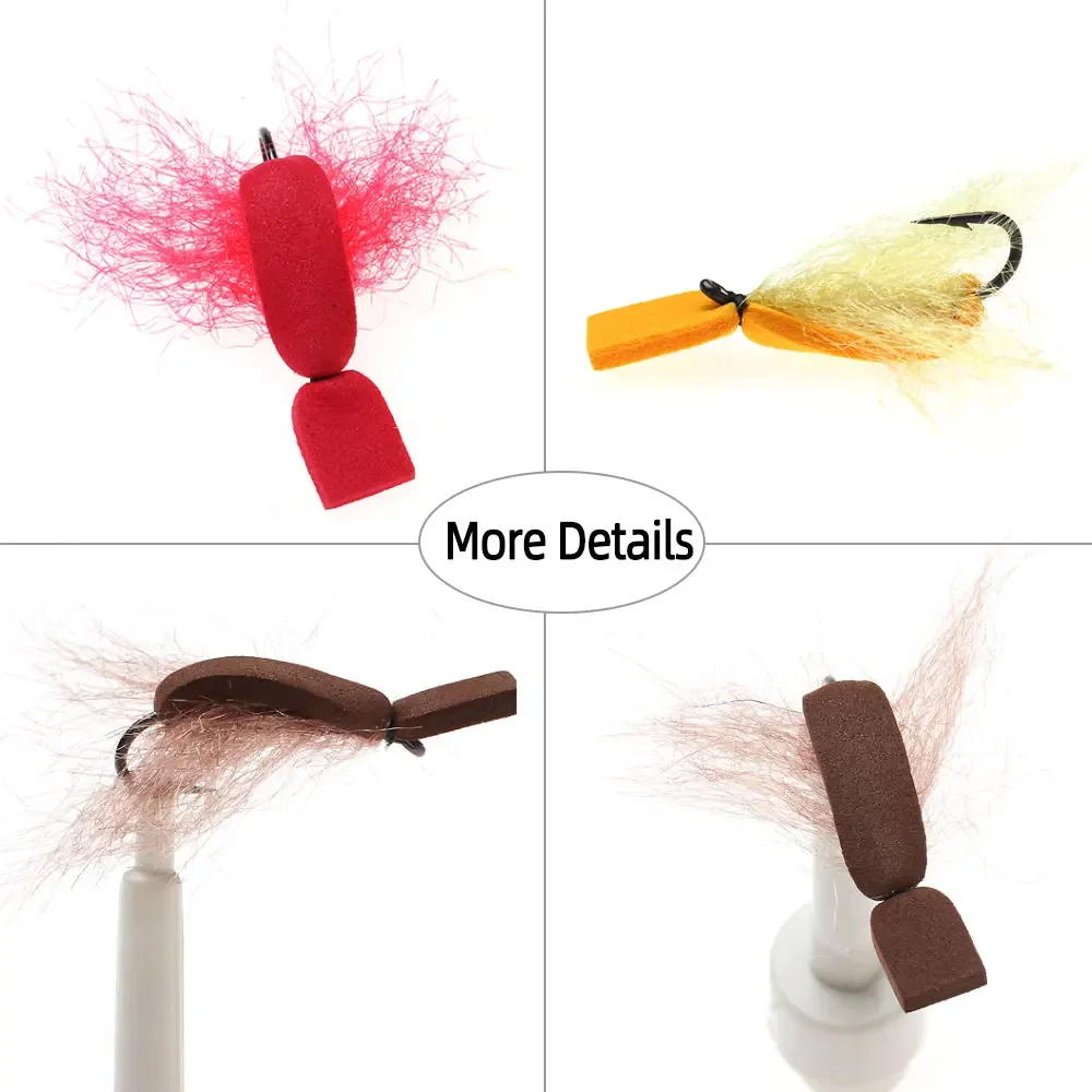 Bimoo 10 piezas # 12 escarabajo de espuma flotante, mosca seca, anzuelo de mosca con púas, cebo de insectos artificiales para trucha, lubina, perca, Señuelos de pesca - imagen 4