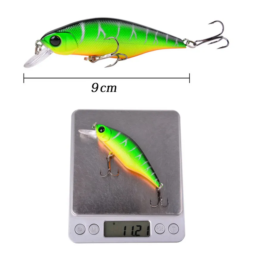 1 Uds. Señuelos de pesca Minnow de alta calidad 90mm 11g señuelo de pesca Crankbait Wobblers ojos 3D aparejos de lubina duros artificiales - imagen 2