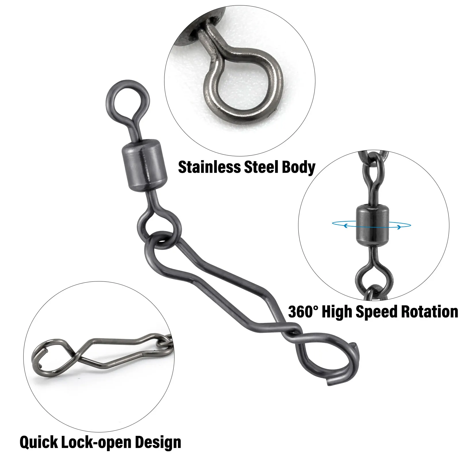 20/40 Uds. Clips de velocidad de pesca de cambio rápido, broche de pesca de acero inoxidable de alta resistencia para agua salada para anzuelo de señuelo giratorio de barril - imagen 5