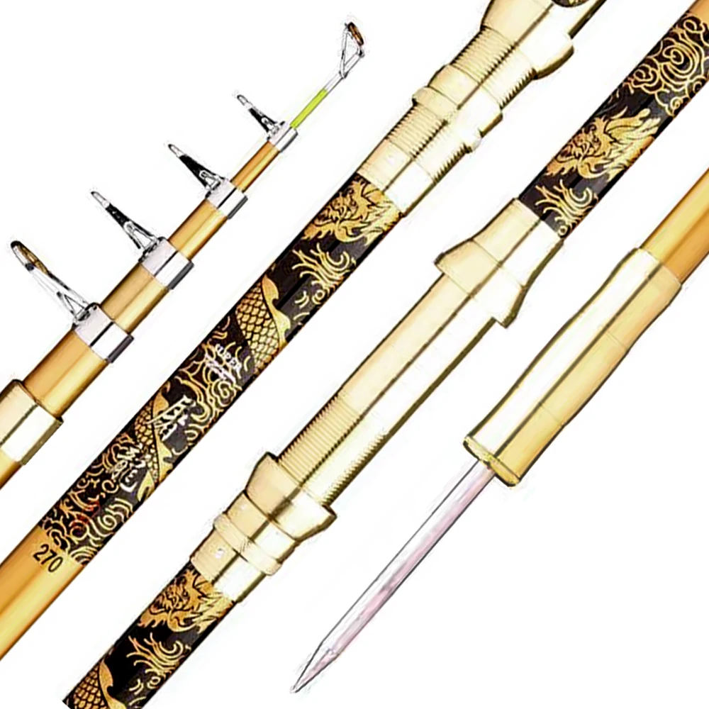 Caña de pescar telescópica dura profesional de 2,1 M-3,6 M, cañas giratorias portátiles de Metal, barco de mar de viaje, caña de Surf en roca, pesca en la costa - imagen 2