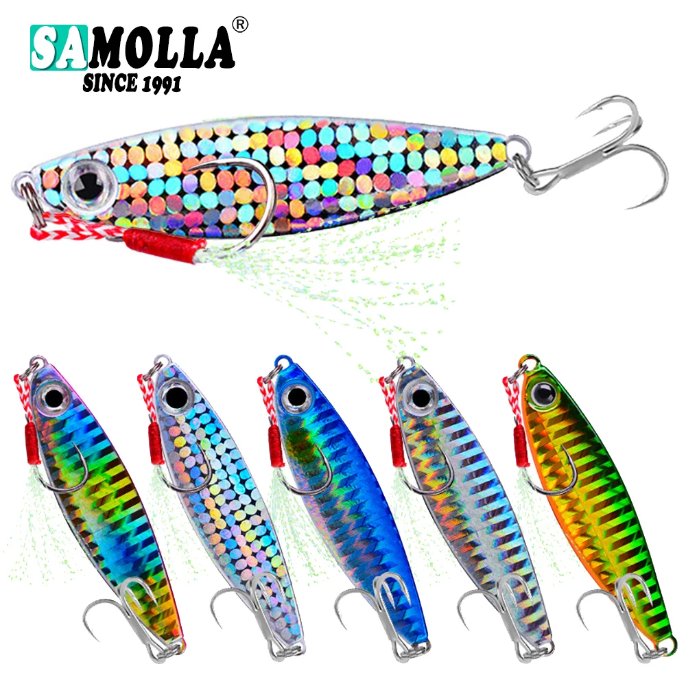 Señuelo SAMOLLA mostrando su diseño de plantilla metal y pesca de lubina para pesca efectiva