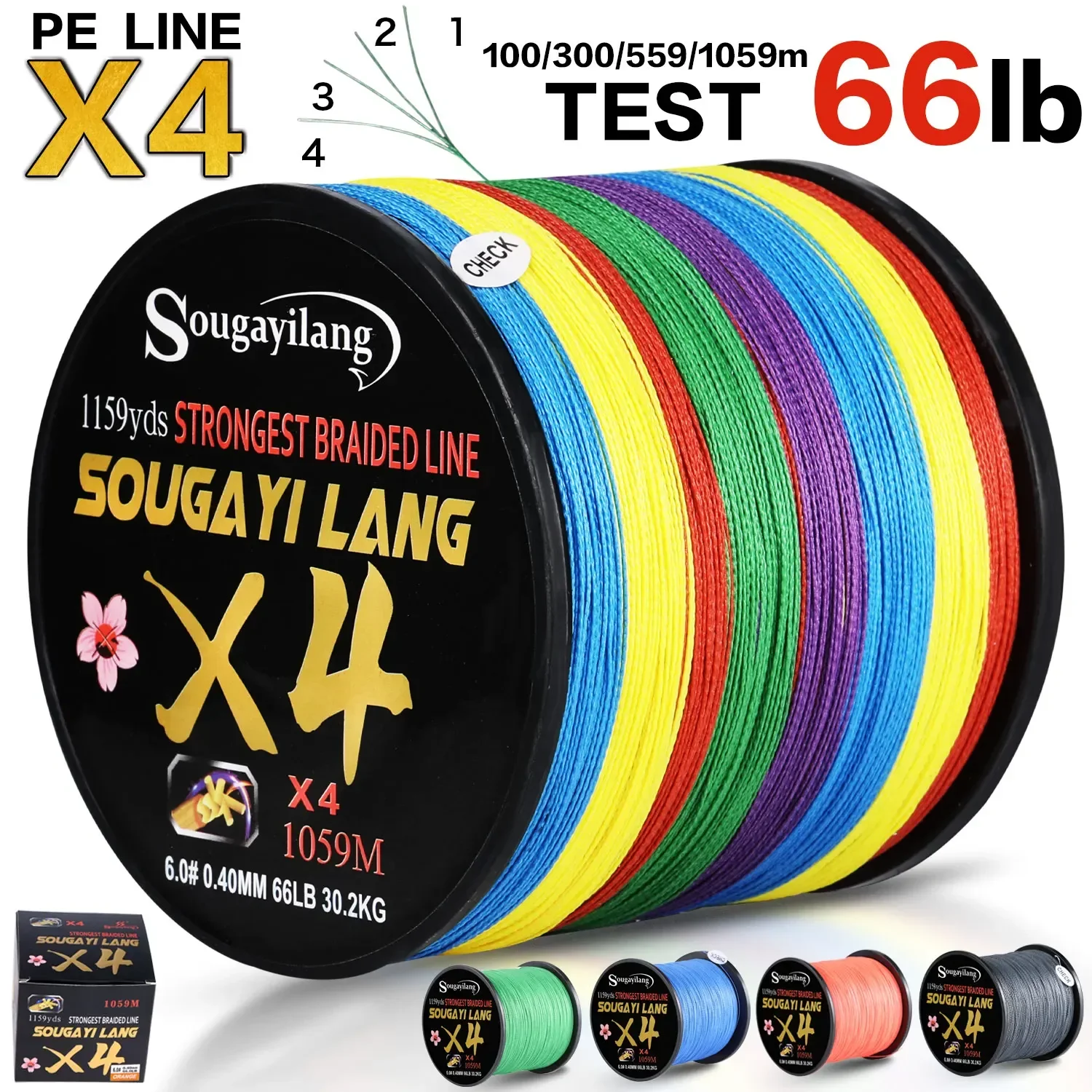 Sougayilang 4X línea trenzada PE multifilamento para agua salada