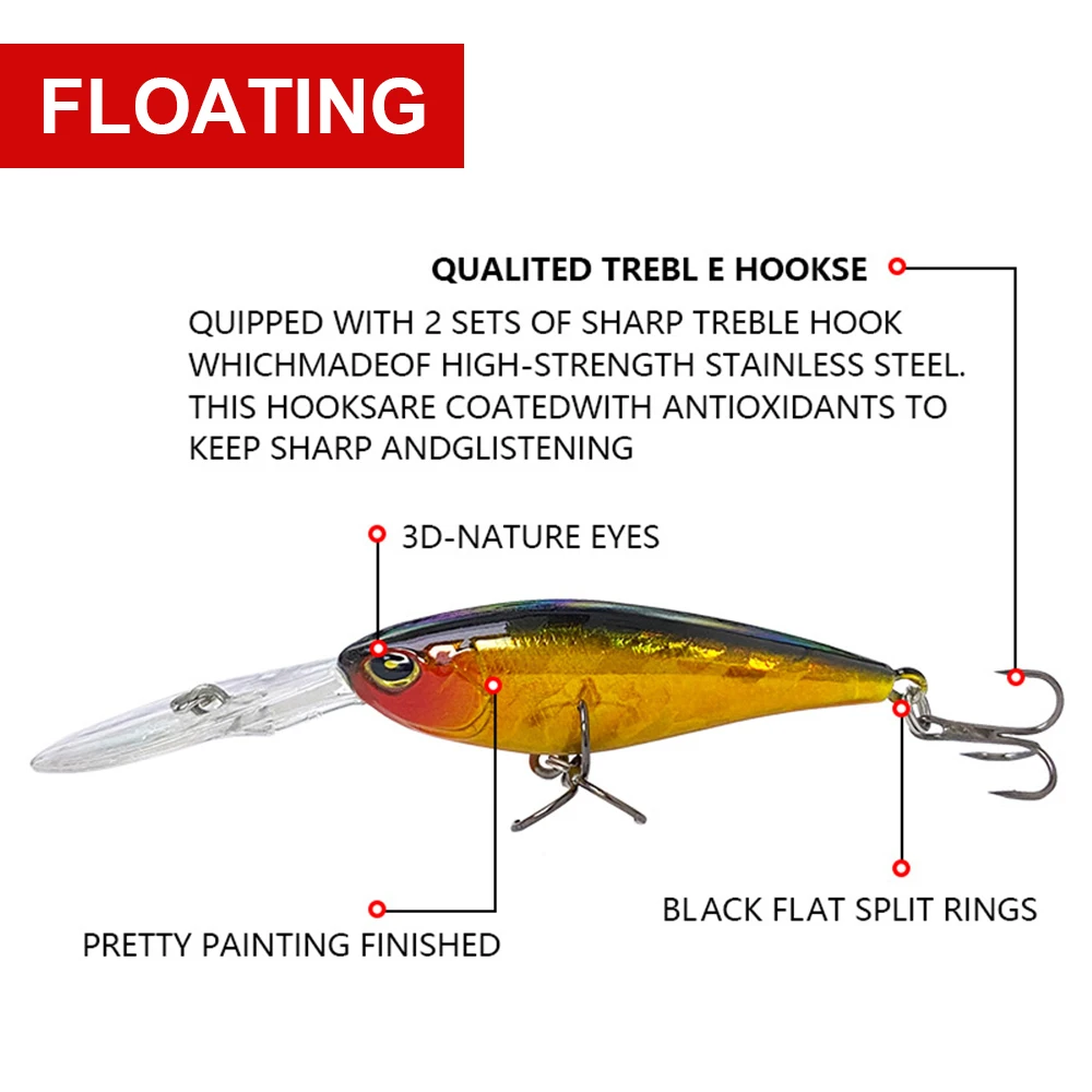 Señuelos de pesca flotantes de 5,8 cm y 6,63g, Wobbler de pececillo de fundición larga para buceo profundo, cebo duro Artificial Jerkbait para trucha y lubina MN625 - imagen 5