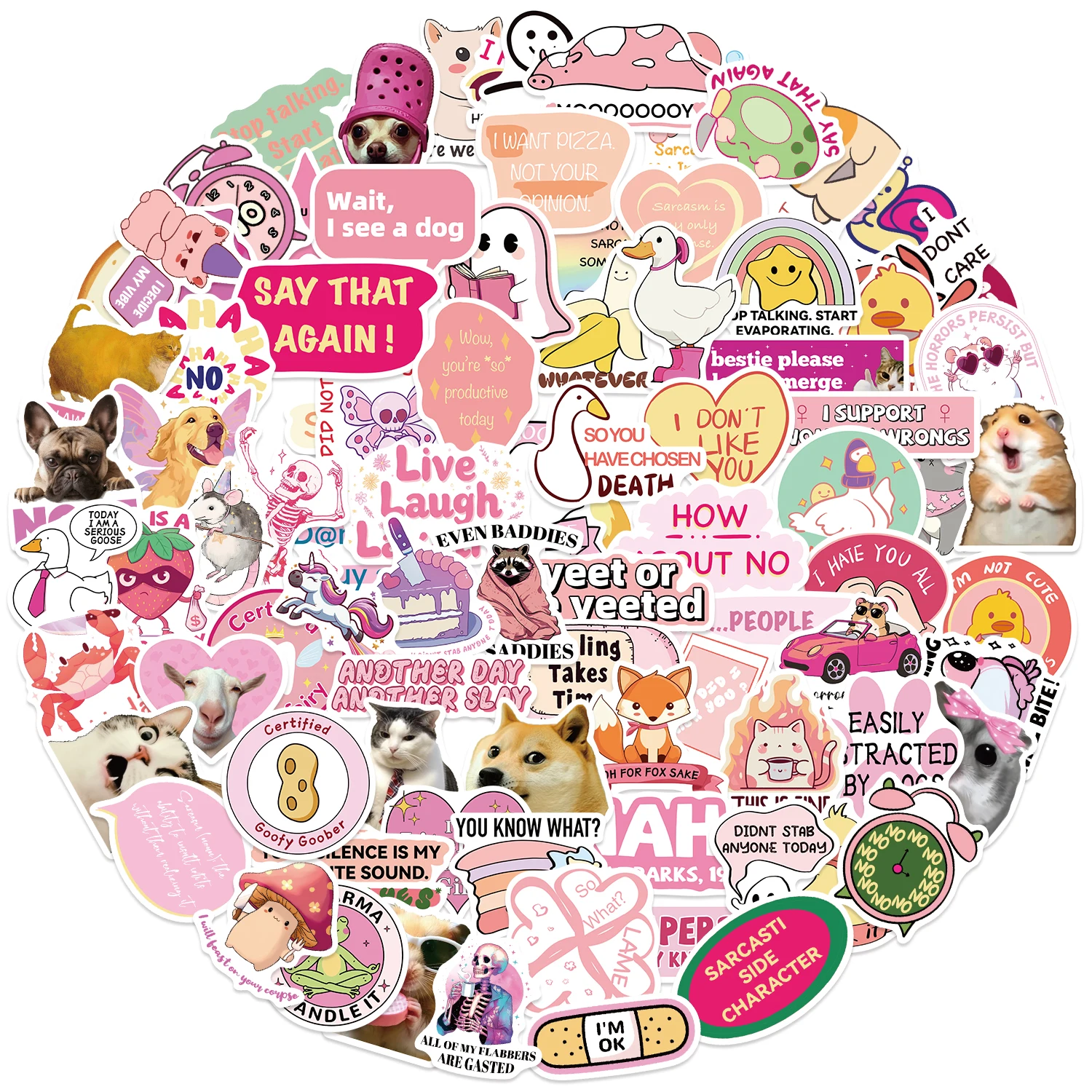 50/100 Uds. Pegatinas de grafiti de dibujos animados divertidos MEME rosa DIY teléfono guitarra portátil maleta taza pegatinas impermeables - imagen 2