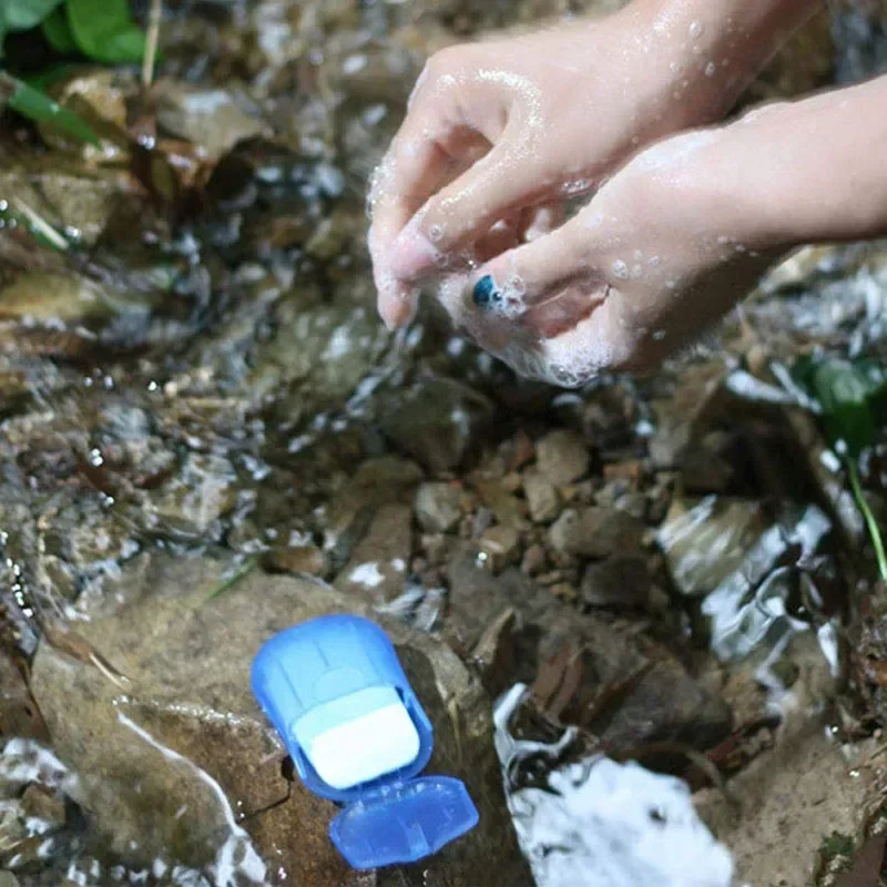 Papel de jabón portátil, escamas de papel de jabón desechables, limpieza de manos para cocina, inodoro, viajes al aire libre, Camping, senderismo - imagen 2