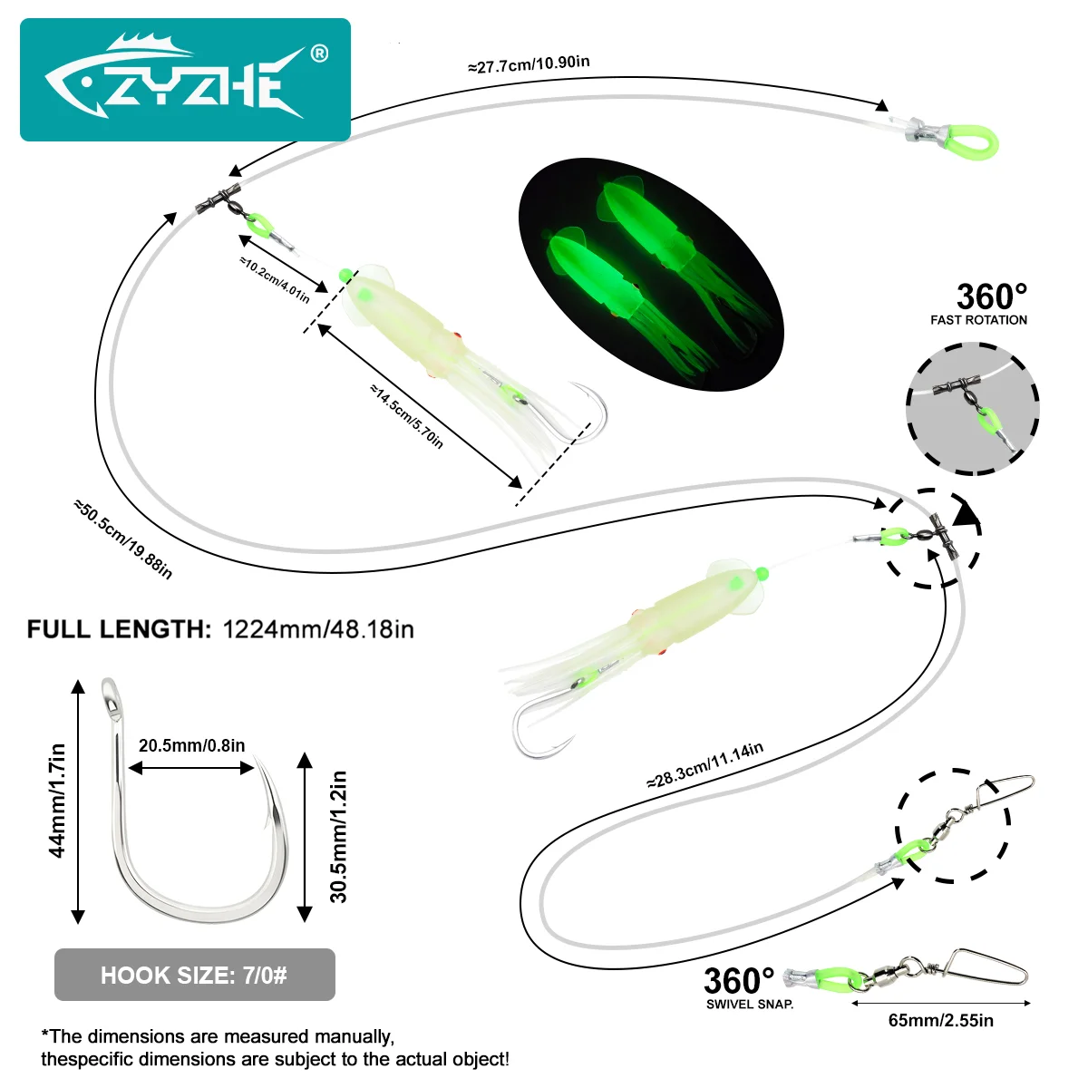 ZYZHE 1 Pieza de Aparejos de Pesca de Aguas Profundas con Señuelo Luminoso de Calamar, Anzuelo BKK8062-5X de Alta Resistencia, Aparejos de Pesca de Aguas Profundas para Atún y Marlin - imagen 5