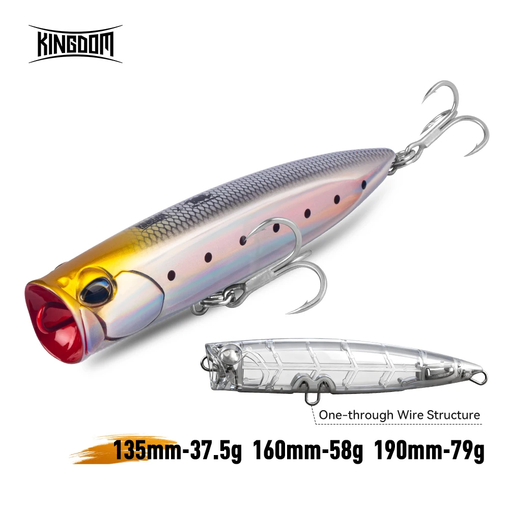 Señuelo de pesca Kingdom 37,5g 58g 79g Topwater Popper Wobbler cebo Artificial duro de agua salada Topwater cebo de pesca de larga distancia GT