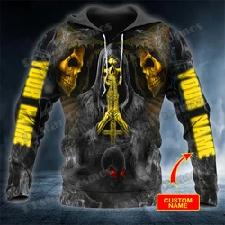Muerte orando Grim Reaper cráneo nombre personalizado 3D impreso hombres moda sudaderas con capucha otoño Unisex Casual Sudadera con capucha QDY73
