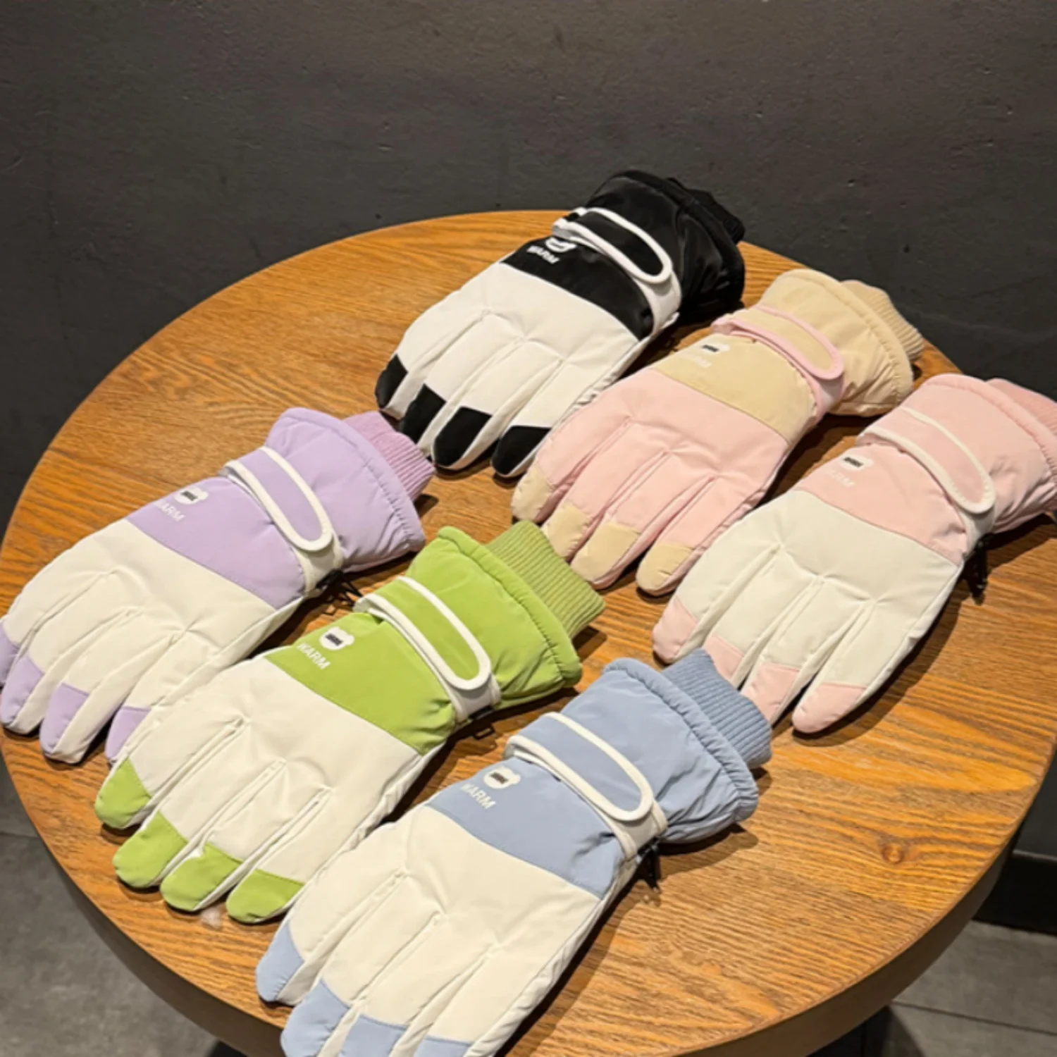 Guantes de esquí de invierno, manoplas de paleta de colores de macarrón a la moda, guantes con pantalla táctil de dedo completo para ciclismo, montar, esquiar, acampar - imagen 3