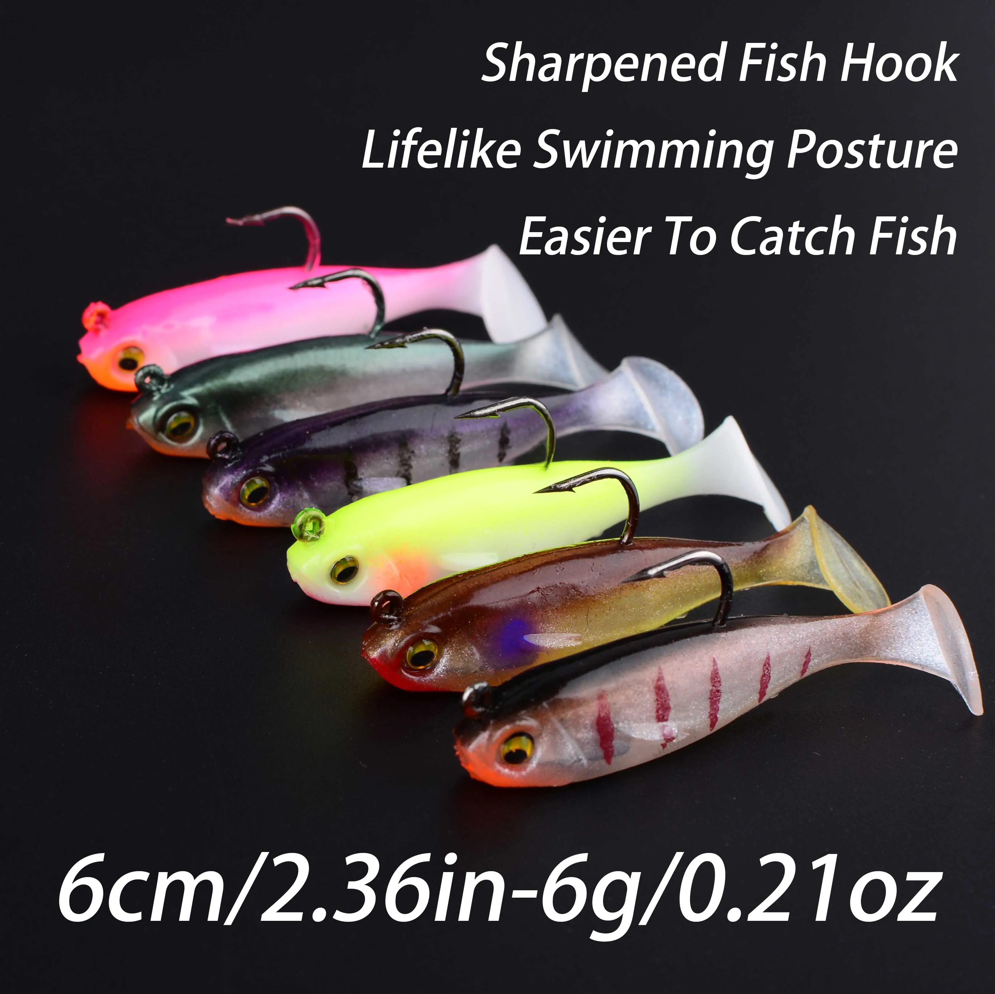 6 uds Jig Head T Tail cebo suave pesca Wobbler señuelos cebos de goma artificiales para aparejos de carpa lubina - imagen 2