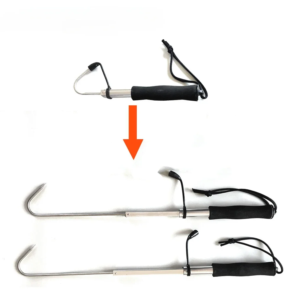 Gaff/empiladores de pesca telescópicos, poste de lanza de un solo gancho de acero inoxidable, herramientas de calamar para pesca en hielo, barco de mar, 64cm/89cm/116cm - imagen 4