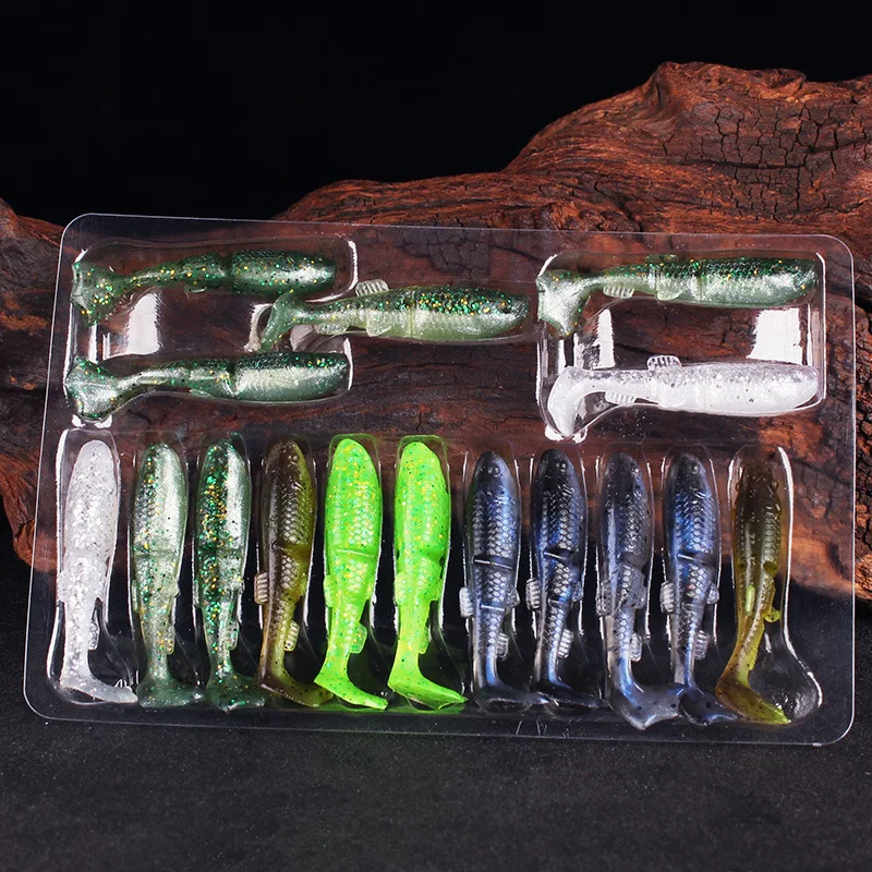 Señuelo de pesca Super Live simulación T cola pez 4,5 cm cebo suave flotador Jig Head gusano señuelos lote 16 piezas venta - imagen 3