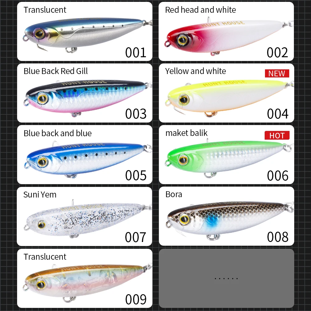 Hunthouse flotante Topwater lápiz señuelo de pesca superficie de cebo duro WTD Wobblers Trolling 100/90/60mm agua salada para aparejos de lubina - imagen 5