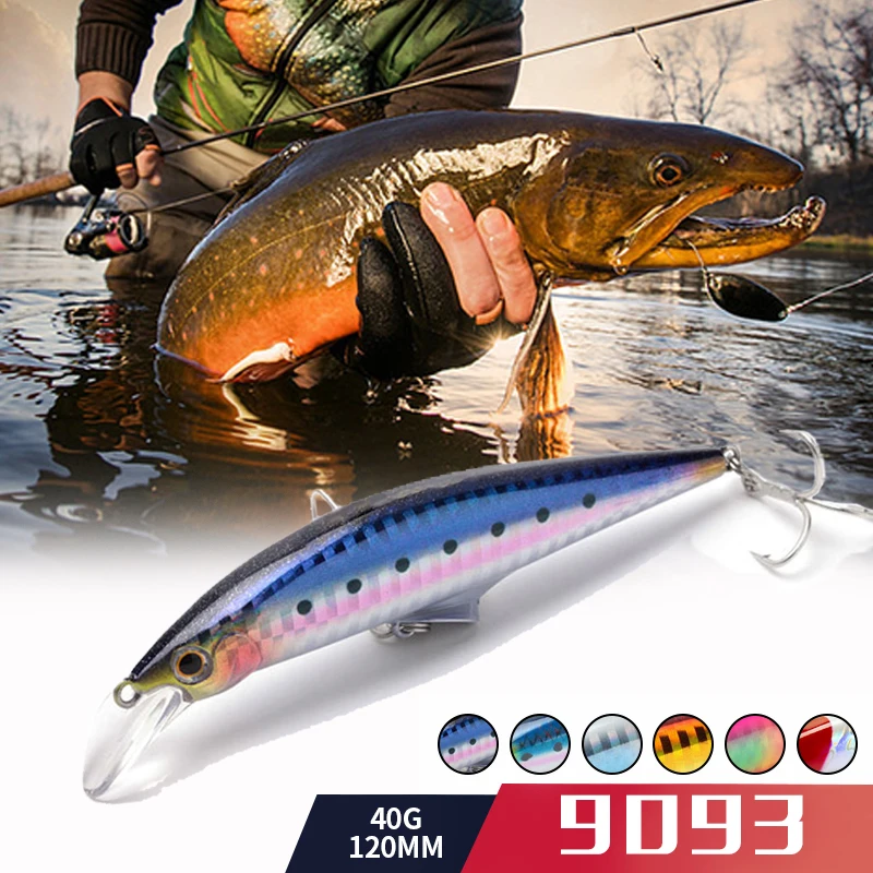 Nuevo 45g 120mm Minnow hundimiento señuelo de Pesca de plástico duro señuelo de trucha cebo Artificial Pesca Wobbler Pesca para Lucio lubina Crankbait - imagen 5