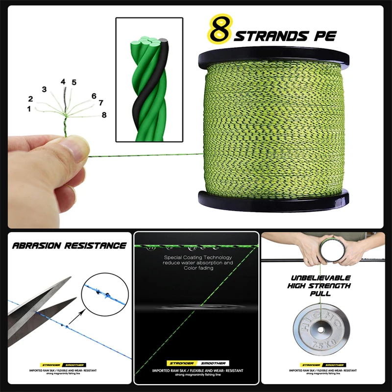 ZUKIBO 1000m 500m PE Multifilamento Línea 4 hilos 8 hilos Trenza Alambre de pesca 8 Super fuerte Multifilamento Punto invisible Línea de pesca Trenza de agua salada Línea de pesca Línea de pesca de agua dulce pesca mar - imagen 3