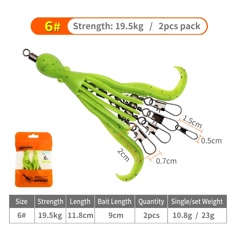 Cebo de pulpo de silicona, plantilla de calamar, señuelo giratorio, rodamiento de pesca, anillo sólido giratorio, accesorios de Pin conector de pesca, 2 uds. - imagen 5