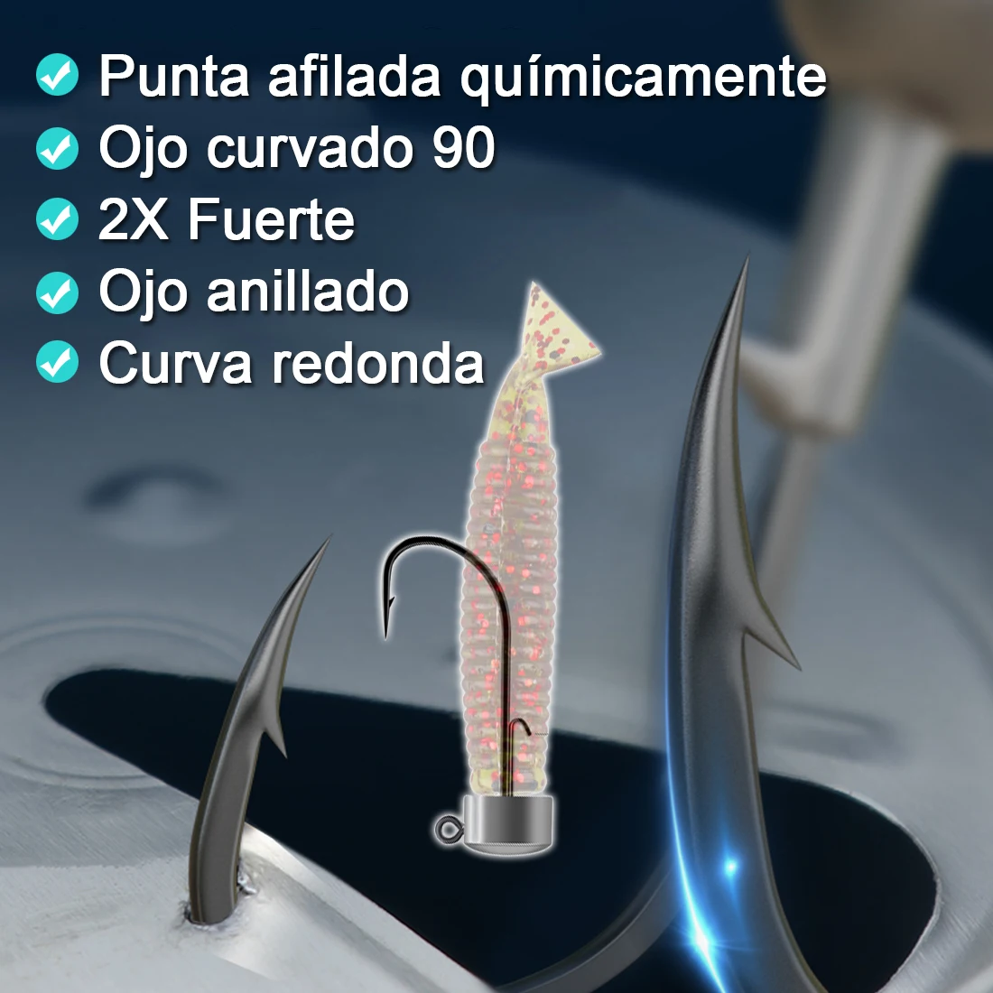 FishTrip-gancho de gabarito de 90 grados, gancho de gusano, gancho de plástico suave, 2X fuerte Aberdeen para molde de cabezal de cabeza, accesorios para hacer bricolaje - imagen 4