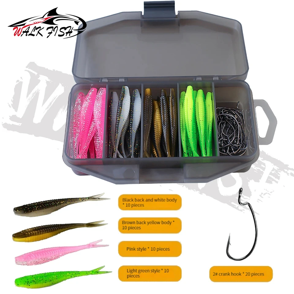 WALK FISH 61 unids/set de peces biónicos, cebo suave, equipo de pesca con caja de almacenamiento de anzuelos, equipo de pesca al aire libre suave y portátil - imagen 2