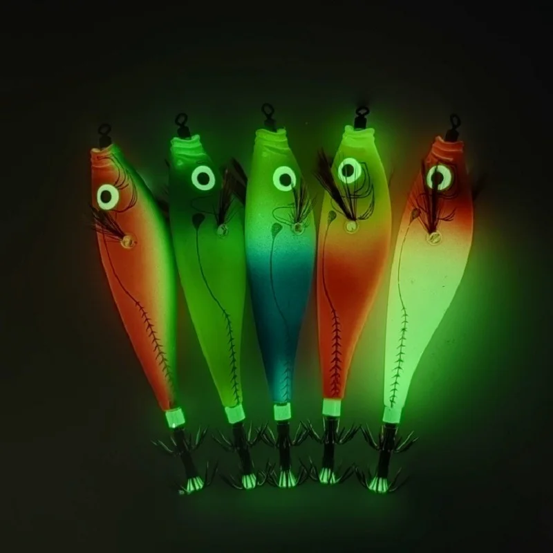 Plantilla de calamar Horizontal luminosa, 5 uds., 9,5 cm/10g, plantillas de calamar brillantes, plantilla de camarón de calamar de agua salada, plantilla de calamar, señuelo de pesca - imagen 5