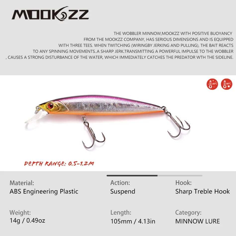Señuelo de suspensión de pececillos de mar, duro Wobble señuelo de pesca, ojos 3D, 105MM, 14G, Crankbait - imagen 2
