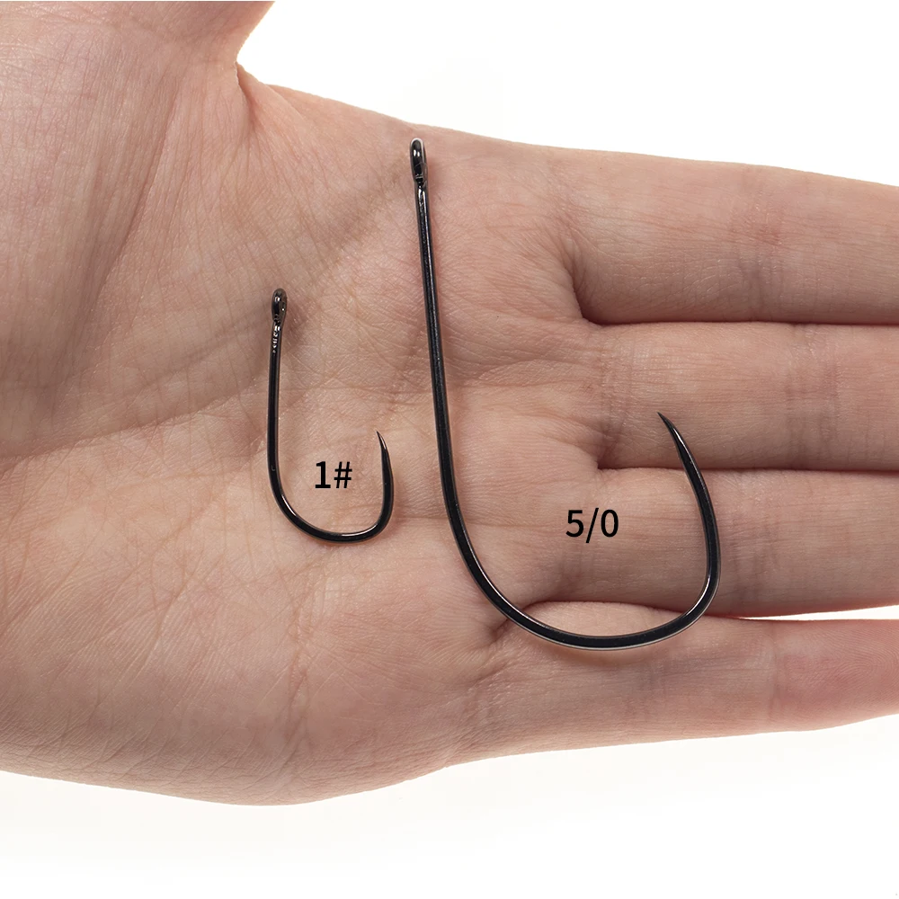 Elllv 20 piezas 1 #   - Anzuelo para mosca con serpentina de agua salada sin púas, acero rico en carbono, níquel negro, anzuelo de pesca de gran juego sin púas, 5/0 - imagen 5