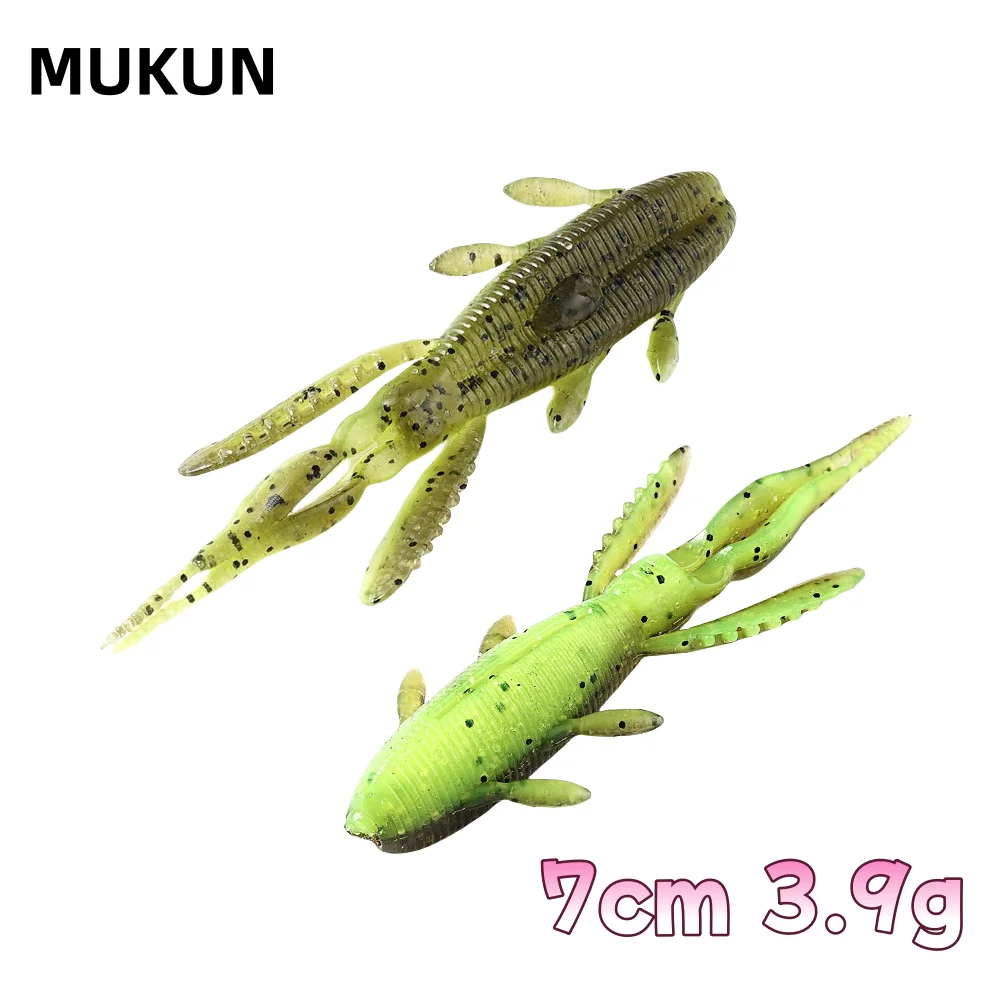 MUKUN 8 Uds 70mm 3,9g cebos para orugas hundimiento Camarones Softbait señuelo suave Wobbler cebos para lubina Pesca Artificial